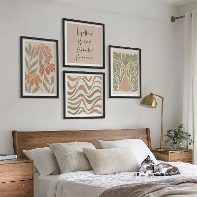 Abstracte pastelkleurige bloemen meerluik in lijst