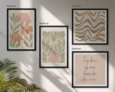 Abstracte pastelkleurige bloemen meerluik in lijst
