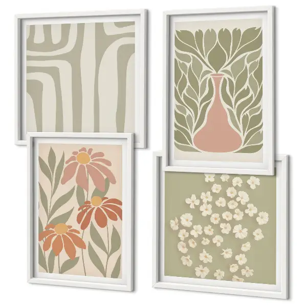 Set minimalistische posters met bloemenprints inclusief lijst