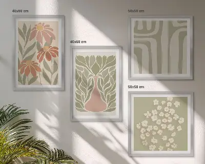 Set minimalistische posters met bloemenprints inclusief lijst