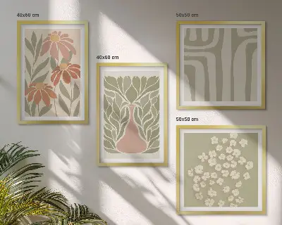 Set minimalistische posters met bloemenprints inclusief lijst