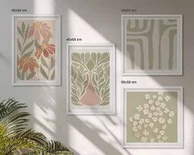 Set minimalistische posters met bloemenprints inclusief lijst