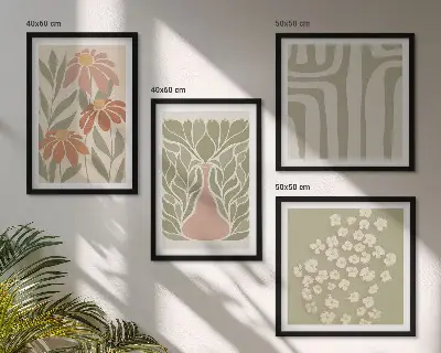 Set minimalistische posters met bloemenprints inclusief lijst