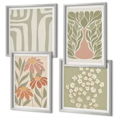 Set minimalistische posters met bloemenprints inclusief lijst