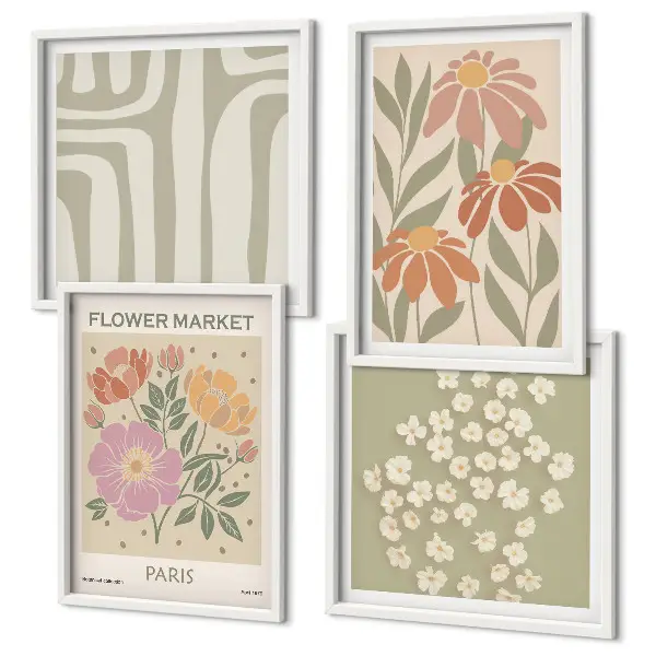 Set posters met lijst botanische motieven in Parijse minimalistische stijl