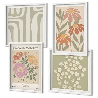 Set posters met lijst botanische motieven in Parijse minimalistische stijl