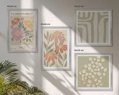 Set posters met lijst botanische motieven in Parijse minimalistische stijl