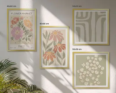 Set posters met lijst botanische motieven in Parijse minimalistische stijl