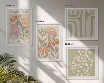 Set posters met lijst botanische motieven in Parijse minimalistische stijl