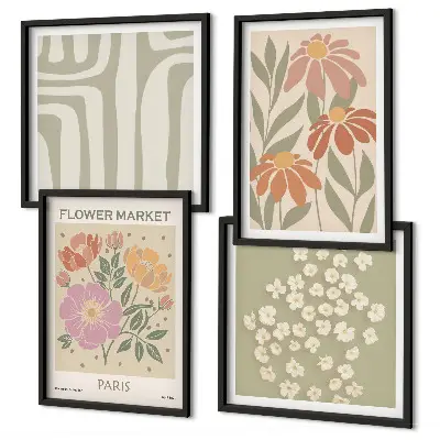 Set posters met lijst botanische motieven in Parijse minimalistische stijl