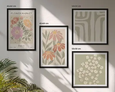 Set posters met lijst botanische motieven in Parijse minimalistische stijl
