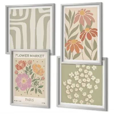 Set posters met lijst botanische motieven in Parijse minimalistische stijl