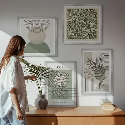 Geometrische botanische posters set inclusief lijst
