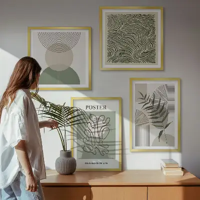 Geometrische botanische posters set inclusief lijst