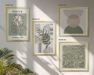 Geometrische botanische posters set inclusief lijst