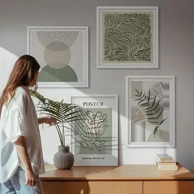 Geometrische botanische posters set inclusief lijst