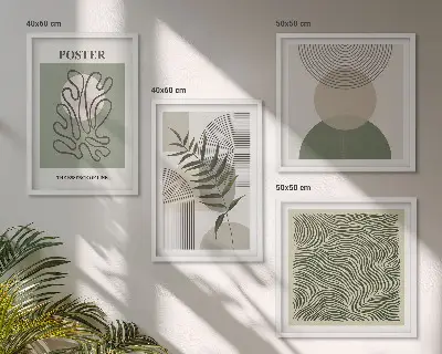 Geometrische botanische posters set inclusief lijst