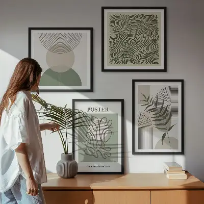 Geometrische botanische posters set inclusief lijst