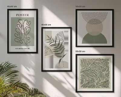 Geometrische botanische posters set inclusief lijst