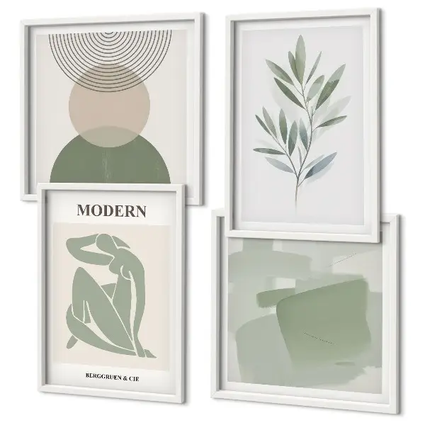 Stijlvolle abstracte plantenafbeeldingen meerluik in lijst