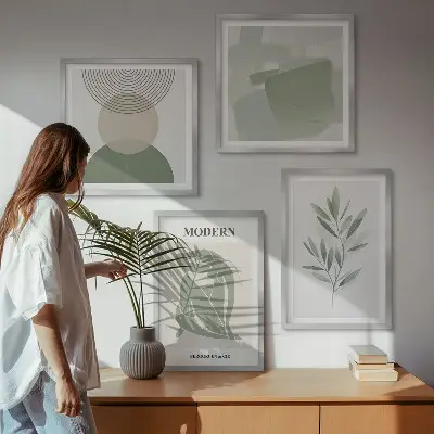 Stijlvolle abstracte plantenafbeeldingen meerluik in lijst