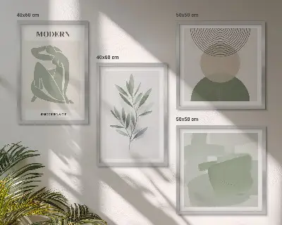 Stijlvolle abstracte plantenafbeeldingen meerluik in lijst