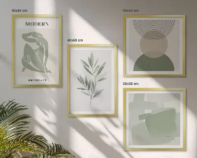 Stijlvolle abstracte plantenafbeeldingen meerluik in lijst