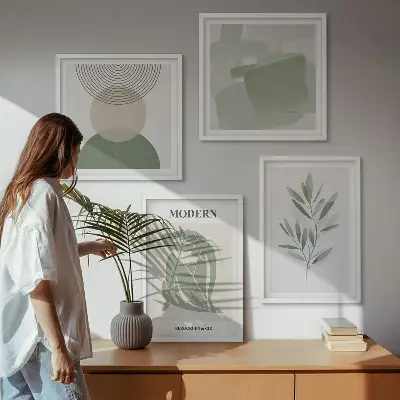Stijlvolle abstracte plantenafbeeldingen meerluik in lijst