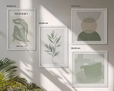 Stijlvolle abstracte plantenafbeeldingen meerluik in lijst