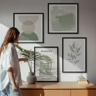 Stijlvolle abstracte plantenafbeeldingen meerluik in lijst