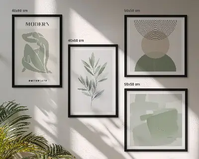 Stijlvolle abstracte plantenafbeeldingen meerluik in lijst
