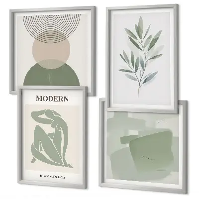 Stijlvolle abstracte plantenafbeeldingen meerluik in lijst