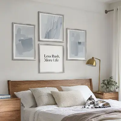 Abstracte aquarelcomposities set van posters met lijst