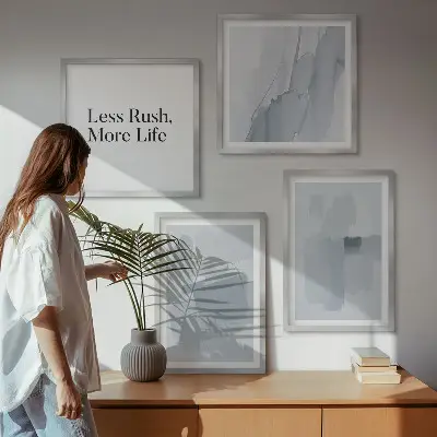Abstracte aquarelcomposities set van posters met lijst