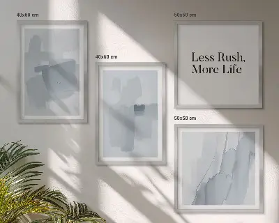 Abstracte aquarelcomposities set van posters met lijst