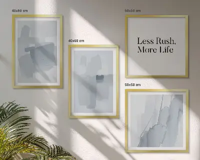 Abstracte aquarelcomposities set van posters met lijst