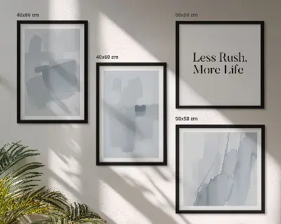 Abstracte aquarelcomposities set van posters met lijst