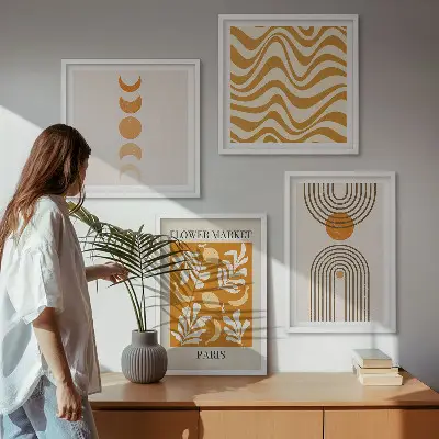 Geometrische plantpatronen set van posters met lijst