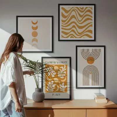 Geometrische plantpatronen set van posters met lijst