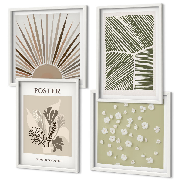Set van posters met lijst Plantenmotieven in ingetogen kleuren
