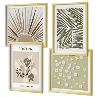 Set van posters met lijst Plantenmotieven in ingetogen kleuren