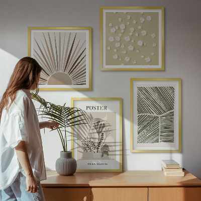 Set van posters met lijst Plantenmotieven in ingetogen kleuren