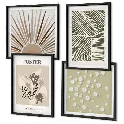 Set van posters met lijst Plantenmotieven in ingetogen kleuren