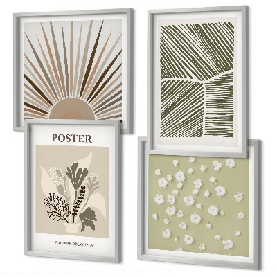Set van posters met lijst Plantenmotieven in ingetogen kleuren