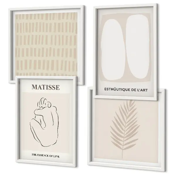 Lijnen vormen beige wit meerluik in lijst