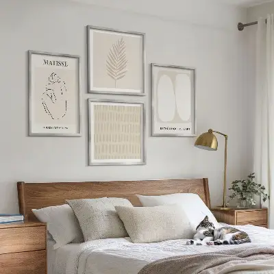 Lijnen vormen beige wit meerluik in lijst