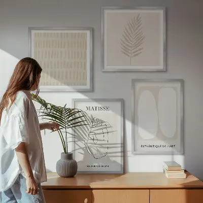 Lijnen vormen beige wit meerluik in lijst