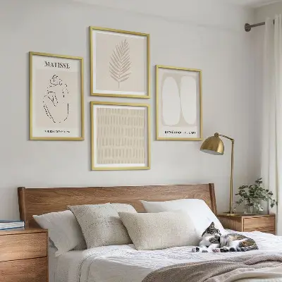 Lijnen vormen beige wit meerluik in lijst
