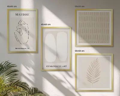 Lijnen vormen beige wit meerluik in lijst