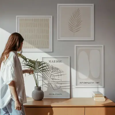 Lijnen vormen beige wit meerluik in lijst